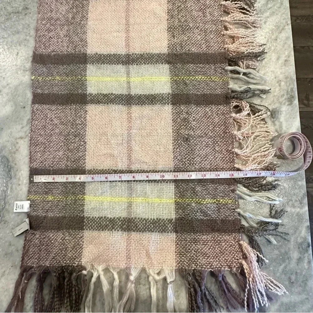 Ann Taylor Loft Plaid Knit Scarf Multicolor Fringe Trim Neck Warmer